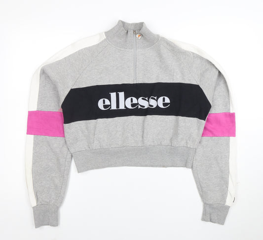 Ellesse Women's Grey Colourblock 1/2 Zip Sweatshirt UK 12