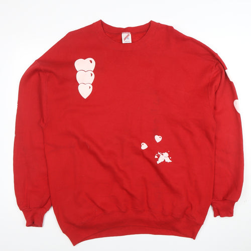 Jerzees Womens Red XXL Pullover Sweatshirt with Heart Valentine Print