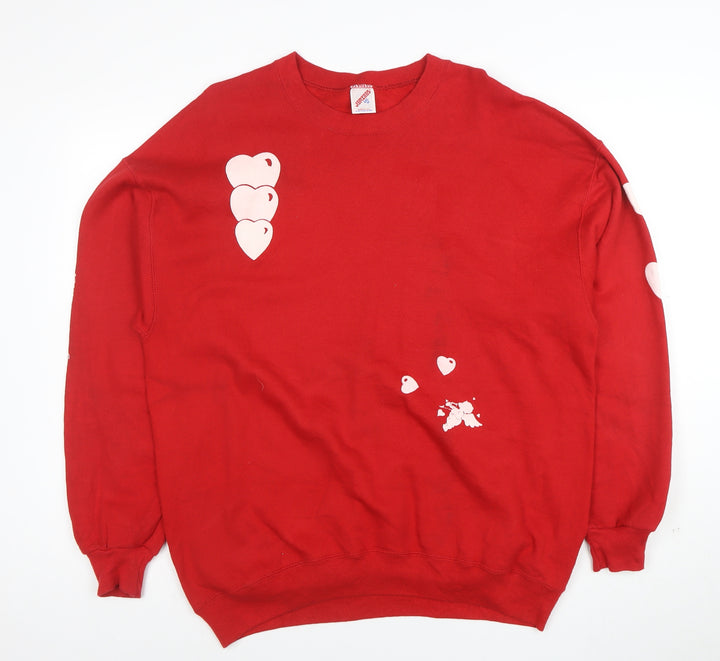 Jerzees Womens Red XXL Pullover Sweatshirt with Heart Valentine Print