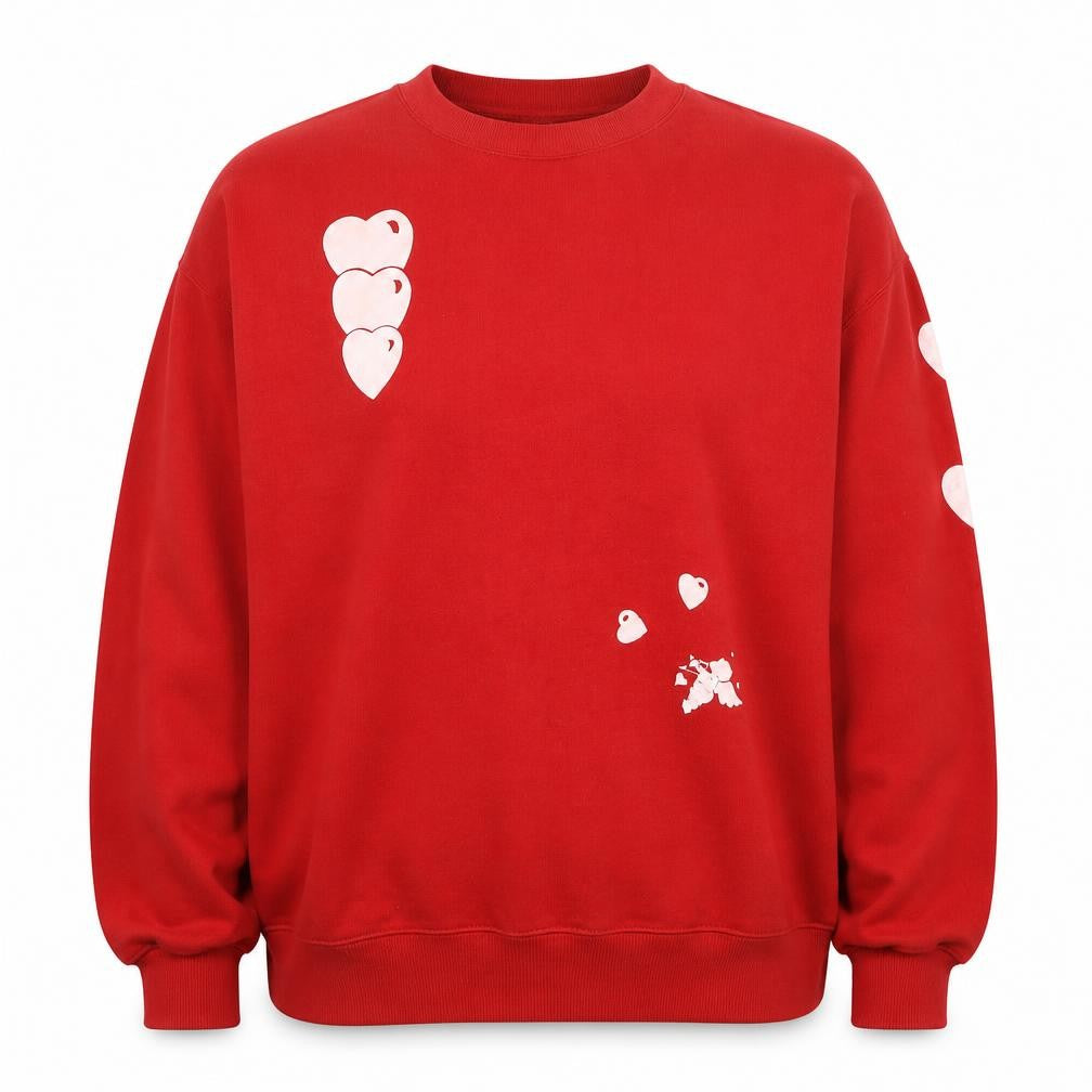 Front view of Jerzees women’s red xxl pullover sweatshirt with heart valentine print