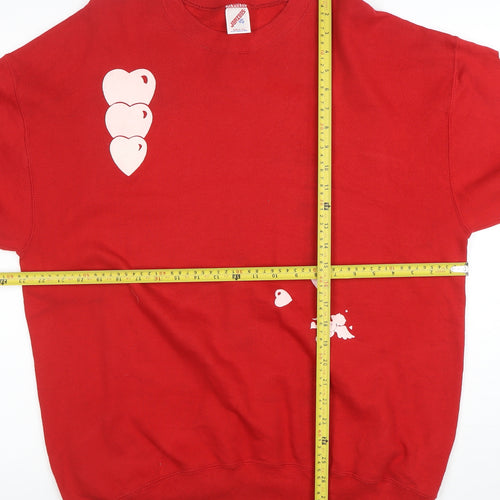 Jerzees Womens Red XXL Pullover Sweatshirt with Heart Valentine Print