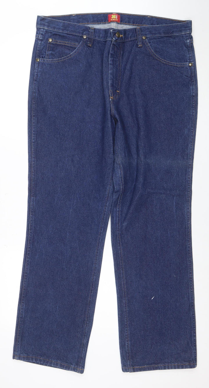 Wrangler Men Blue Straight Jeans 36x30 Cotton Denim Classic Style