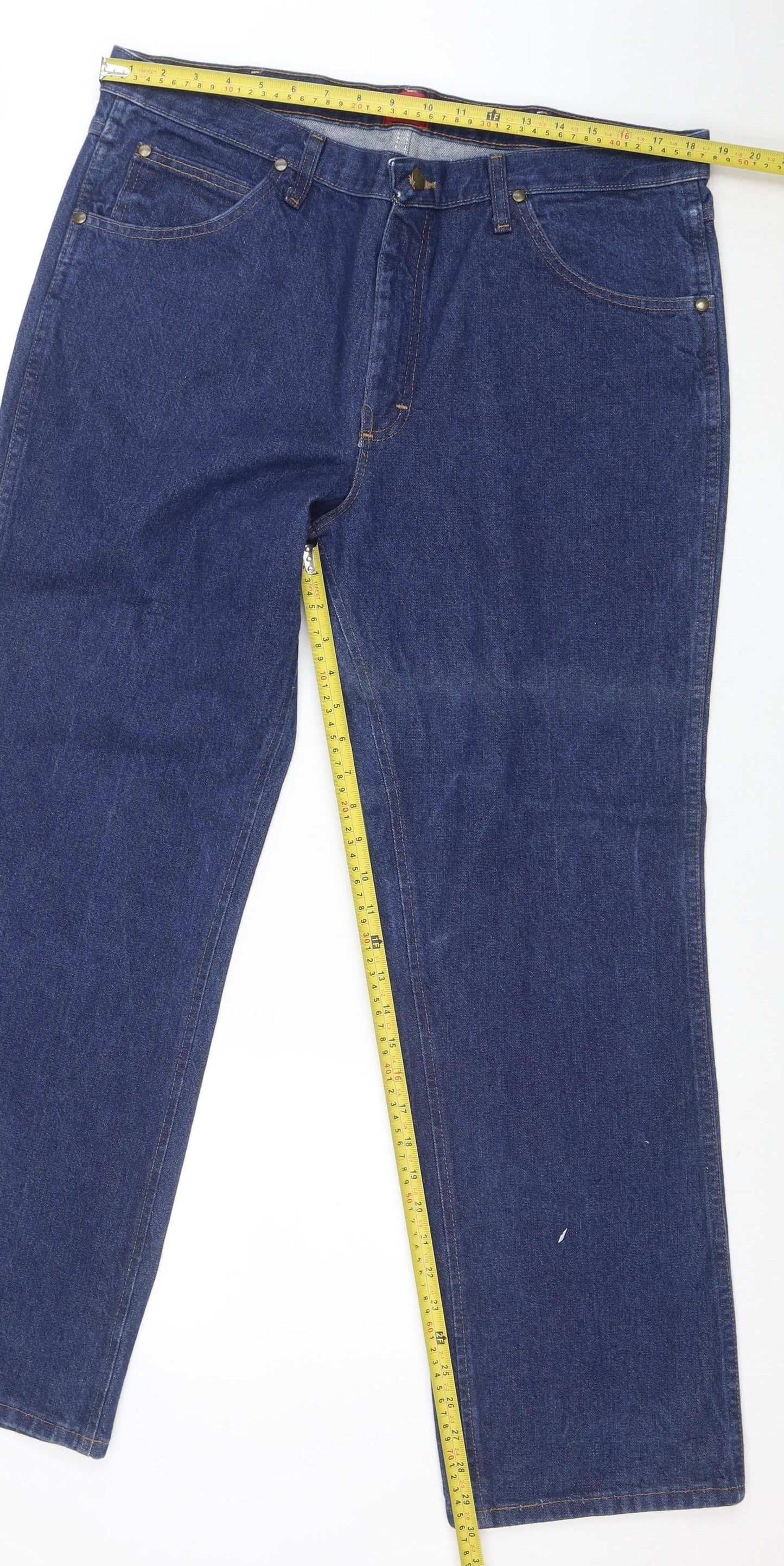 Wrangler Men Blue Straight Jeans 36x30 Cotton Denim Classic Style