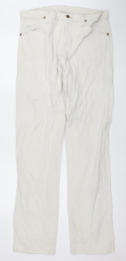 Wrangler Men's Beige Straight Jeans 35x36 100% Cotton Denim