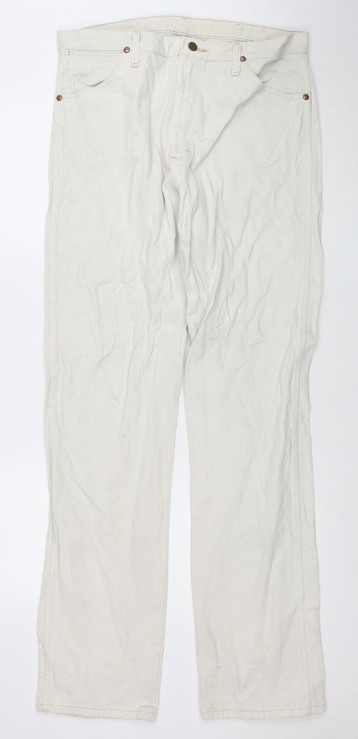 Wrangler Men's Beige Straight Jeans 35x36 100% Cotton Denim