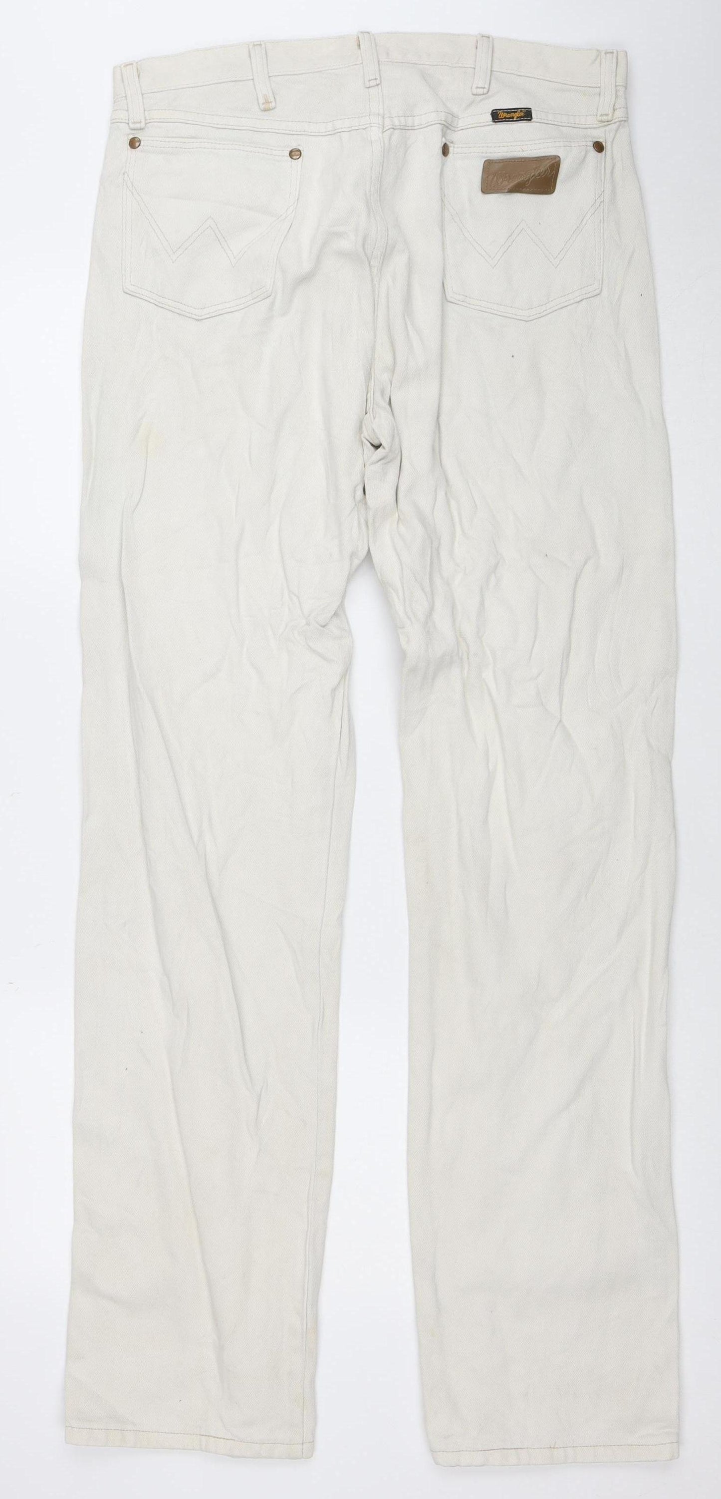 Wrangler Men's Beige Straight Jeans 35x36 100% Cotton Denim