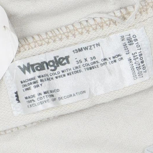 Wrangler Men's Beige Straight Jeans 35x36 100% Cotton Denim