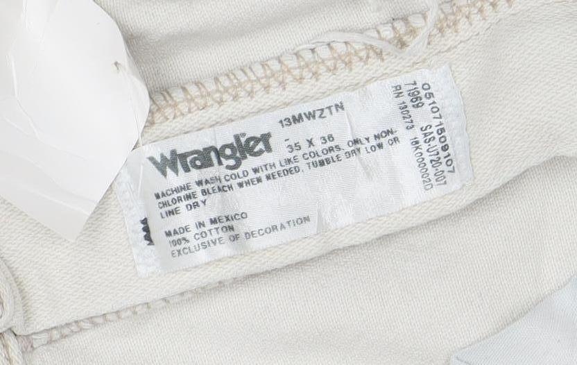 Wrangler Men's Beige Straight Jeans 35x36 100% Cotton Denim