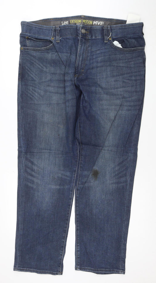 Lee Men's Blue 40x30 Straight Fit Stretch Denim Jeans