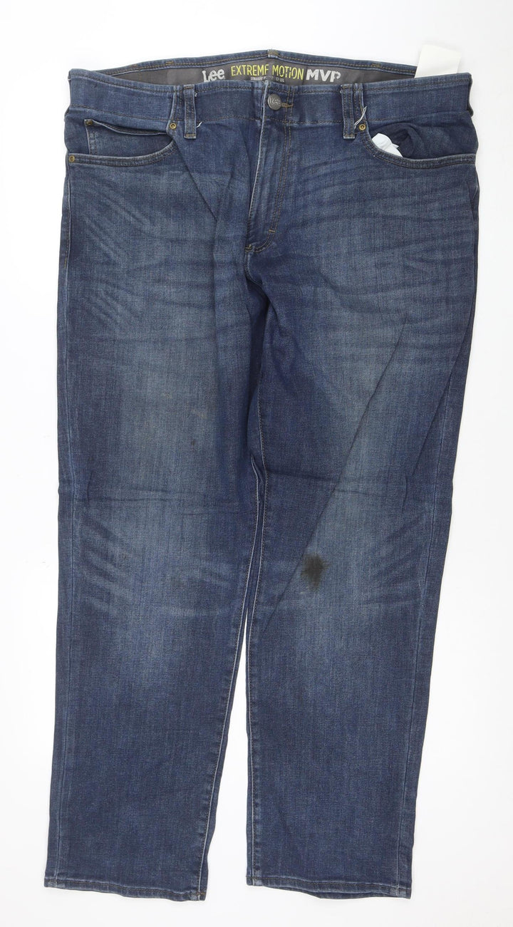 Lee Men's Blue 40x30 Straight Fit Stretch Denim Jeans