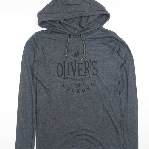 Anvil Boys Grey Pullover Hoodie Small Cotton Blend Graphic Print