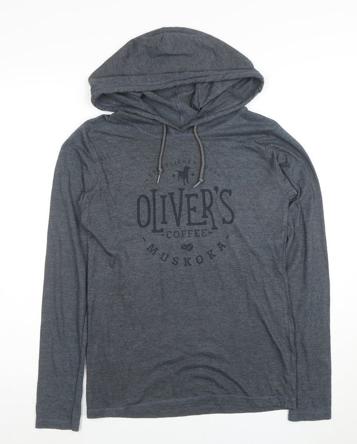 Anvil Boys Grey Pullover Hoodie Small Cotton Blend Graphic Print