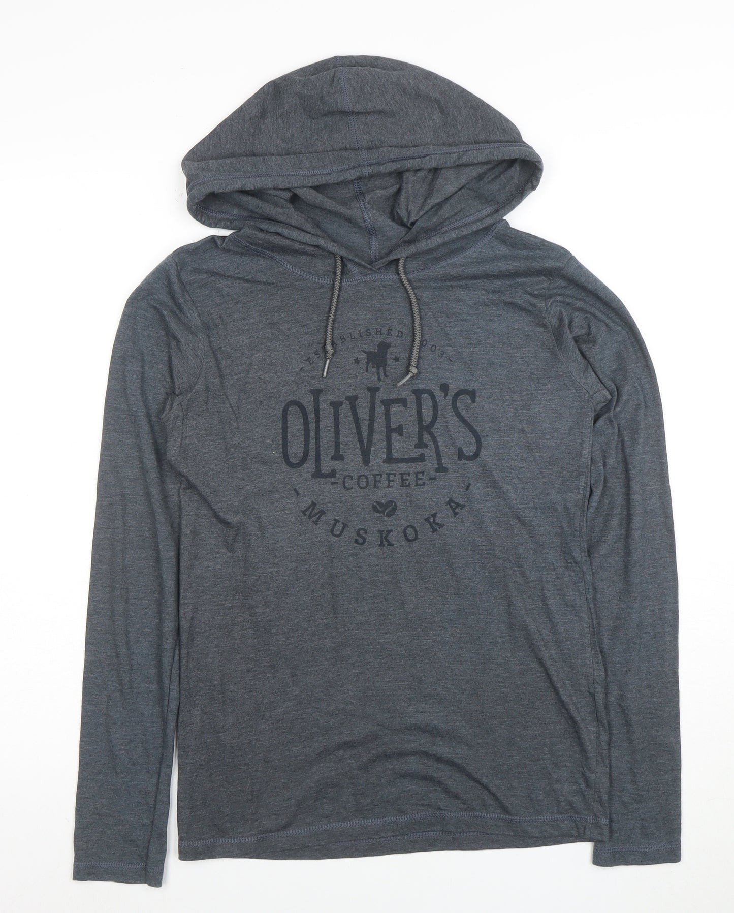 Anvil Boys Grey Pullover Hoodie Small Cotton Blend Graphic Print
