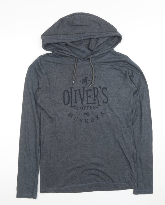 Anvil Boys Grey Pullover Hoodie Small Cotton Blend Graphic Print