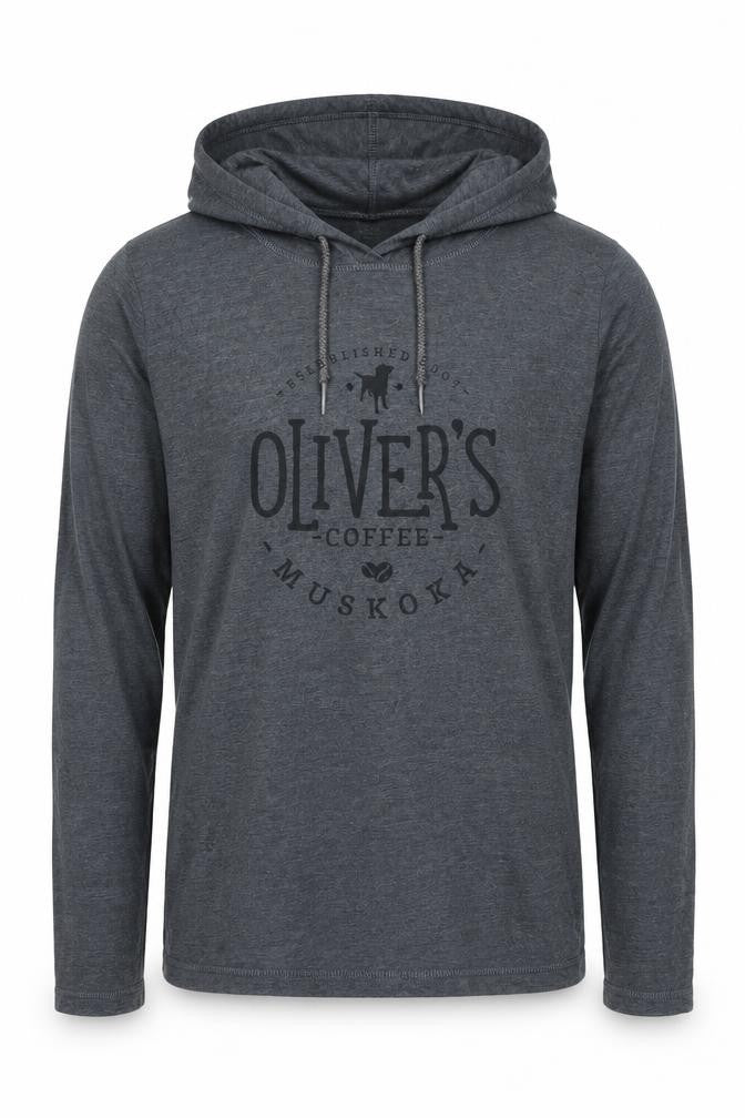 Front view of Anvil boys’ grey pullover hoodie small cotton blend graphic print