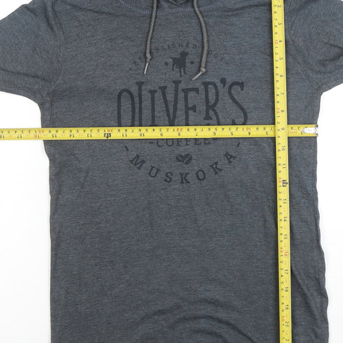 Anvil Boys Grey Pullover Hoodie Small Cotton Blend Graphic Print