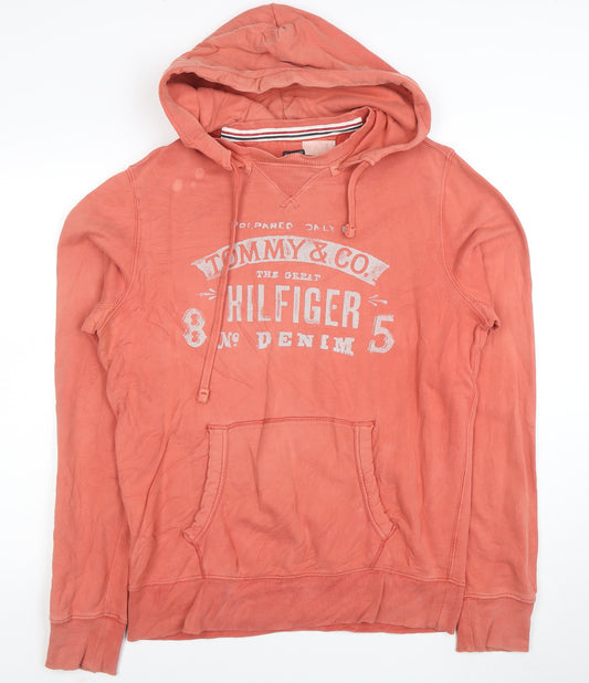 Tommy Hilfiger Men's Orange Graphic Pullover Hoodie Size L