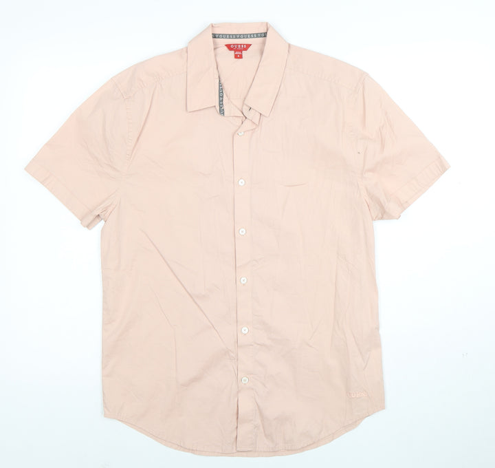 Guess Men Pink Short Sleeve Regular Fit Button-Up Shirt Size M