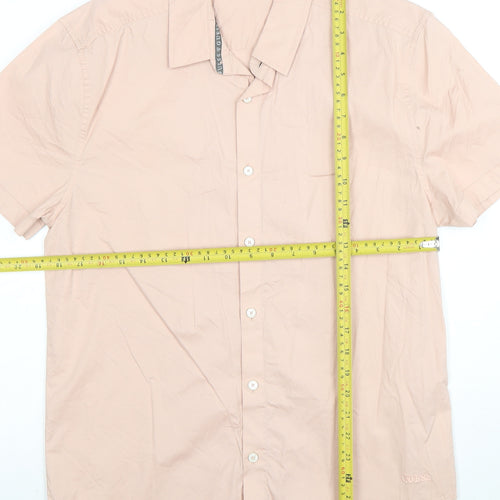 Guess Men Pink Short Sleeve Regular Fit Button-Up Shirt Size M