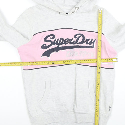 Superdry Womens Grey Pink Pullover Hoodie Size 10 Cotton Blend