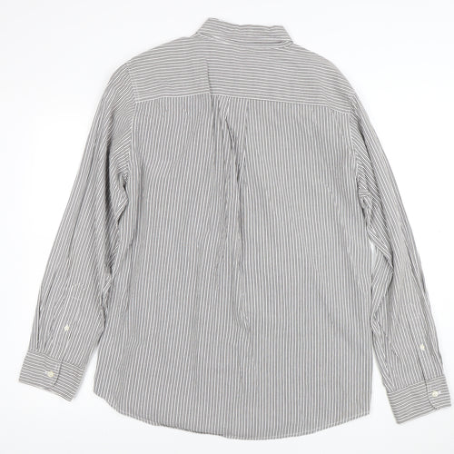 Chaps Men's Grey White Striped Cotton Long Sleeve Button-Up Shirt M
