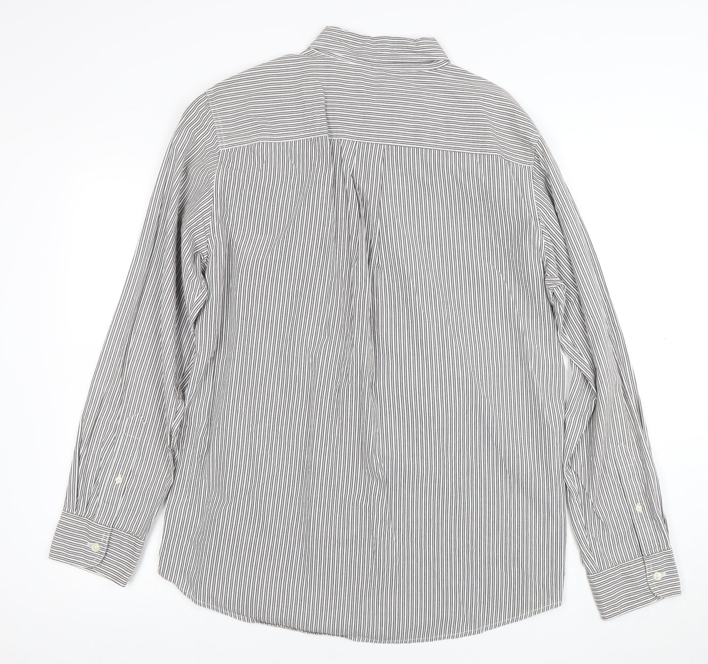 Chaps Men's Grey White Striped Cotton Long Sleeve Button-Up Shirt M