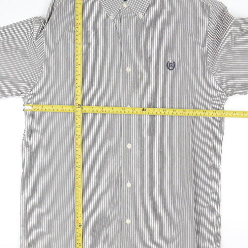 Chaps Men's Grey White Striped Cotton Long Sleeve Button-Up Shirt M