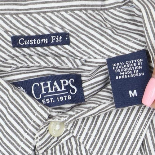 Chaps Men's Grey White Striped Cotton Long Sleeve Button-Up Shirt M