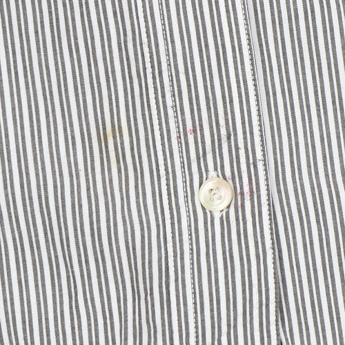 Chaps Men's Grey White Striped Cotton Long Sleeve Button-Up Shirt M