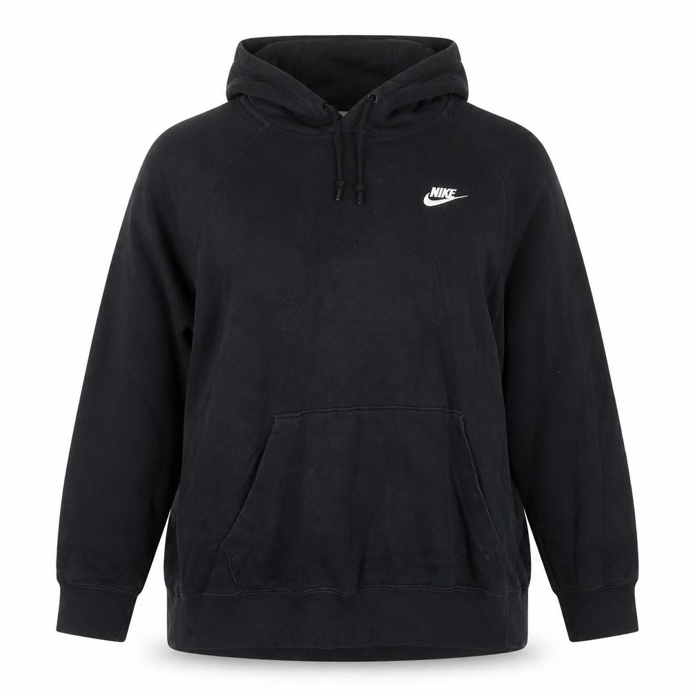 Front view of Nike women’s black pullover hoodie 1x relaxed fit fleece sweatshirt