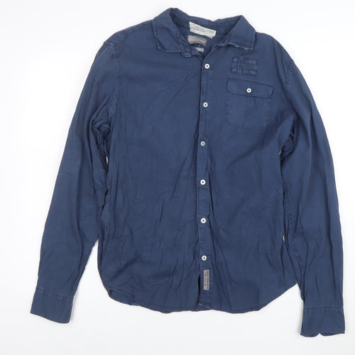 Napapijri Men's Blue XL Cotton Long Sleeve Casual Button-Up Shirt