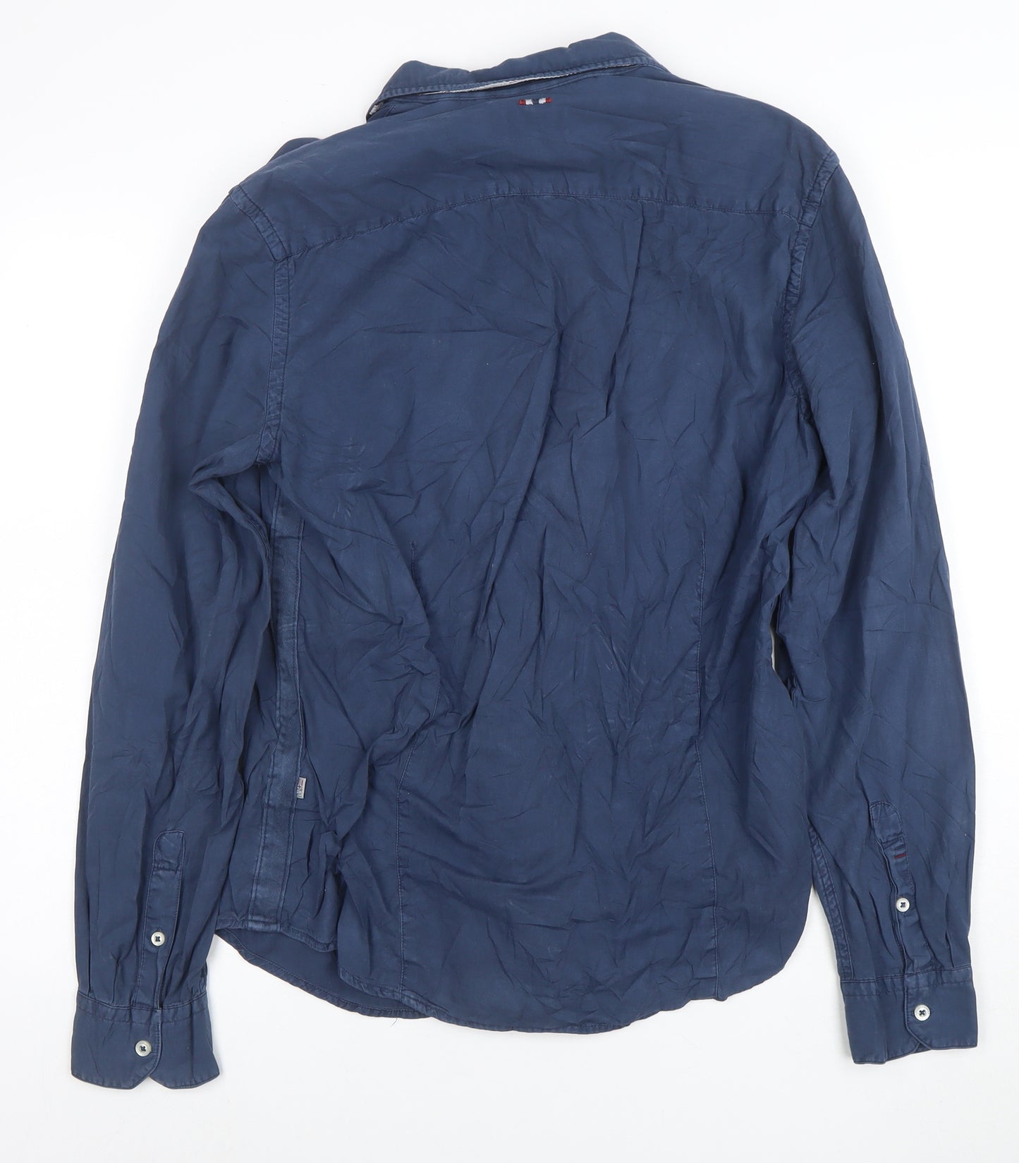 Napapijri Men's Blue XL Cotton Long Sleeve Casual Button-Up Shirt