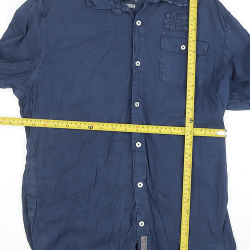 Napapijri Men's Blue XL Cotton Long Sleeve Casual Button-Up Shirt