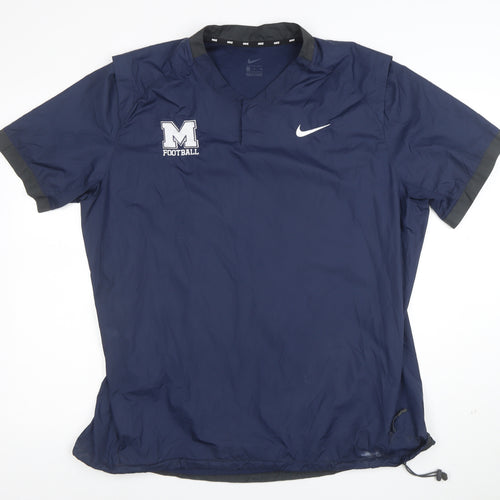 Nike Men's Blue Short Sleeve V-Neck Football Training Top Size L