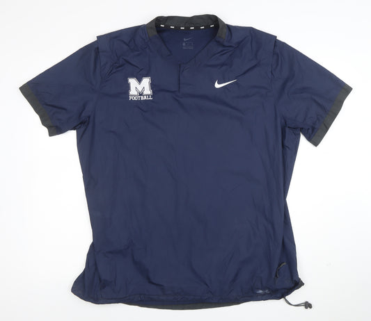 Nike Men's Blue Short Sleeve V-Neck Football Training Top Size L