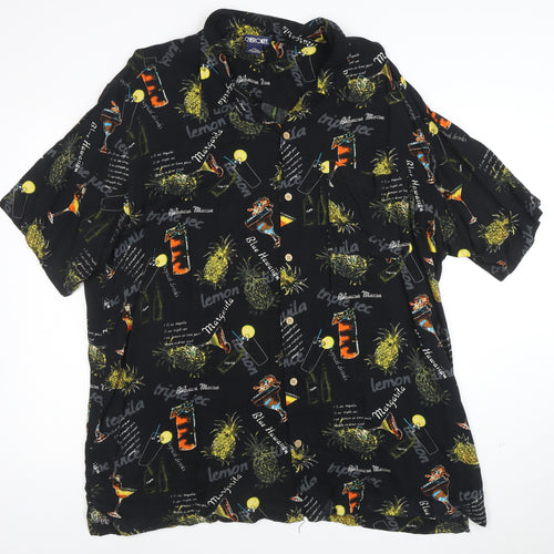 Cherokee Men's Black 2XL Hawaiian Button-Up Shirt Tropical Drinks Print