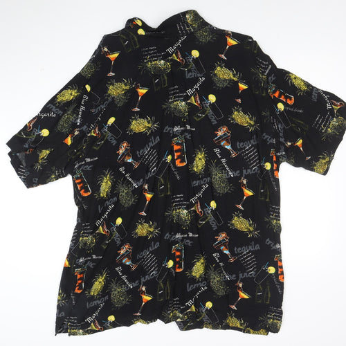 Cherokee Men's Black 2XL Hawaiian Button-Up Shirt Tropical Drinks Print