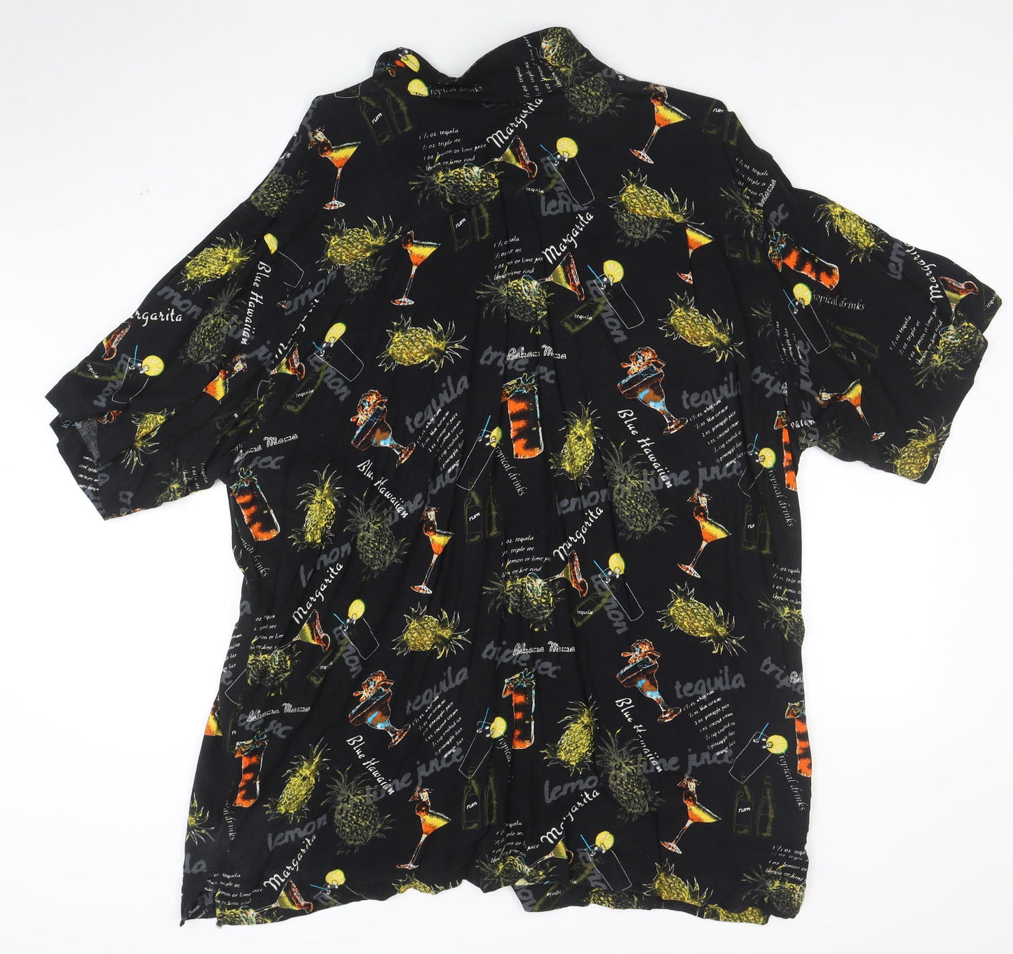 Cherokee Men's Black 2XL Hawaiian Button-Up Shirt Tropical Drinks Print