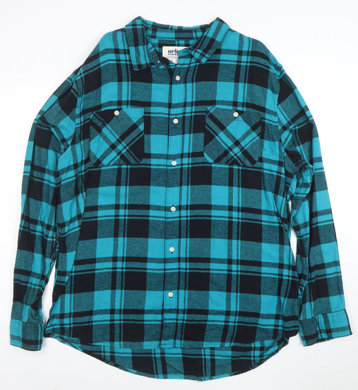 Urban Pipeline Men's Blue Check Flannel Button-Up Shirt 2XL Regular Fit