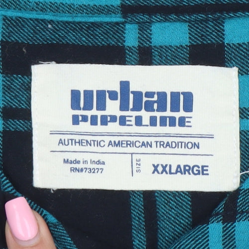 Urban Pipeline Men's Blue Check Flannel Button-Up Shirt 2XL Regular Fit