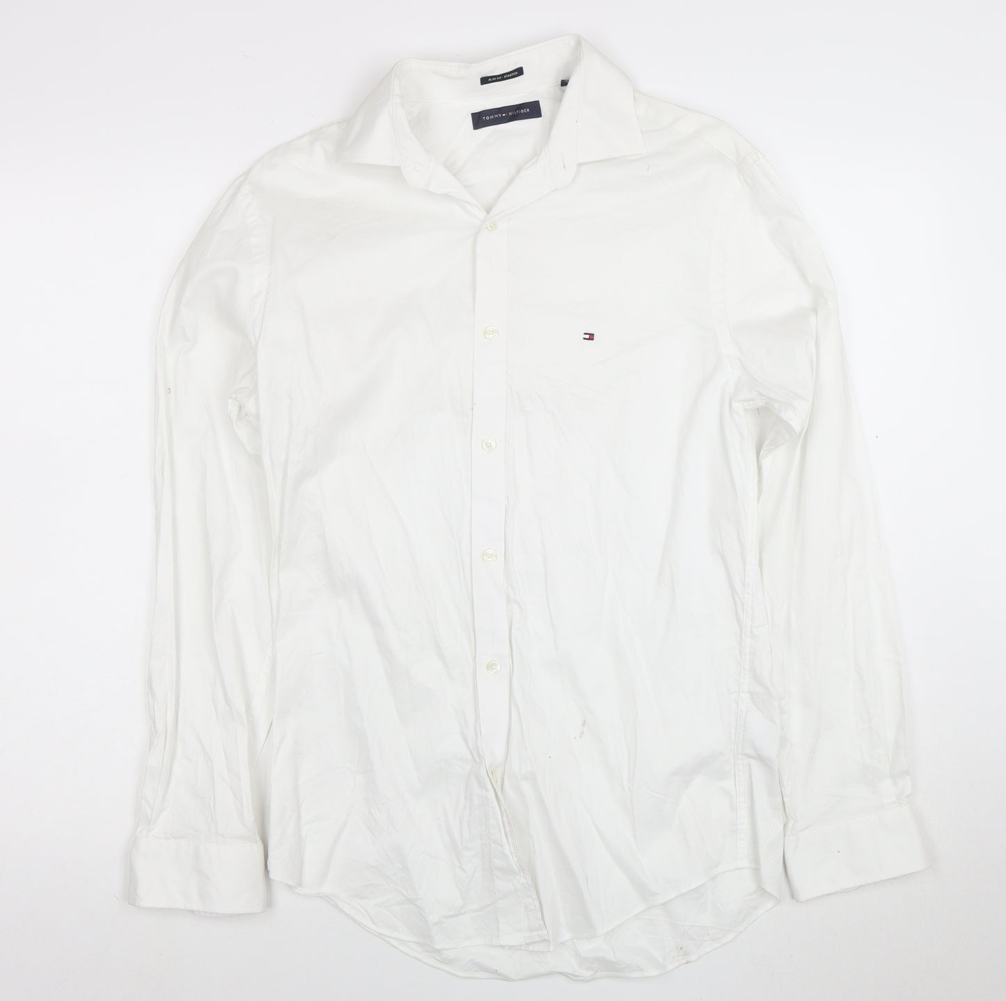 Tommy Hilfiger Men's White Slim Fit Stretch Cotton Long Sleeve Shirt M