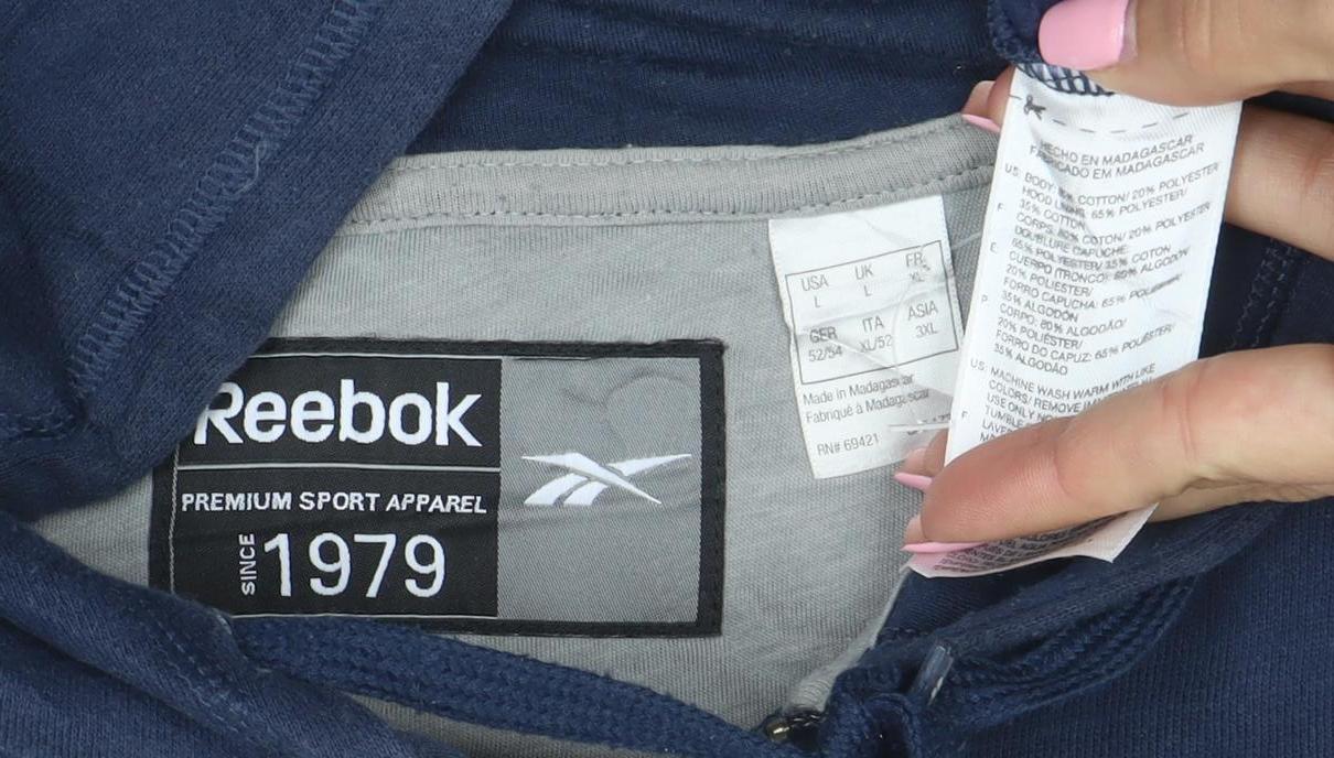 Reebok Men's Blue Full Zip Hoodie Size L Sports Fleece