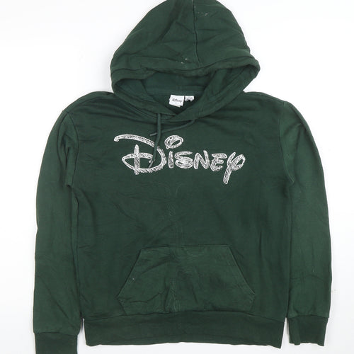 Disney Women’s Green Pullover Hoodie 2XS Relaxed Fit Cotton Blend