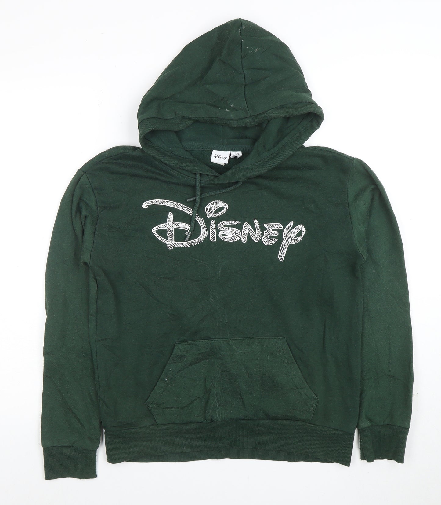 Disney Women’s Green Pullover Hoodie 2XS Relaxed Fit Cotton Blend