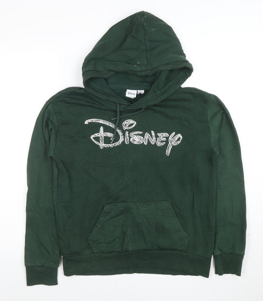 Disney Women’s Green Pullover Hoodie 2XS Relaxed Fit Cotton Blend