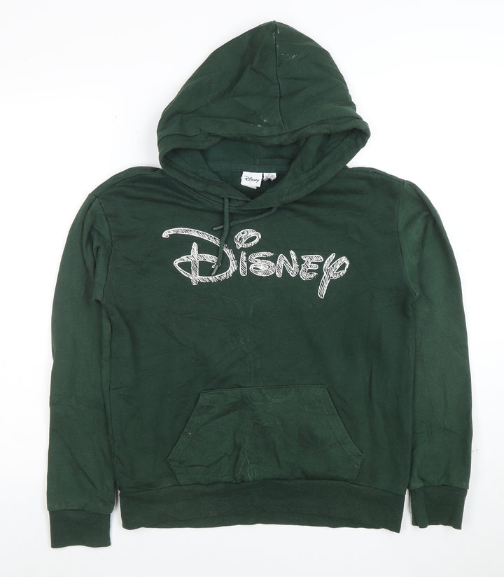 Disney Women’s Green Pullover Hoodie 2XS Relaxed Fit Cotton Blend