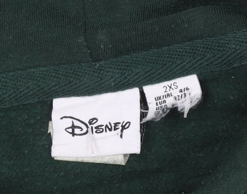 Disney Women’s Green Pullover Hoodie 2XS Relaxed Fit Cotton Blend