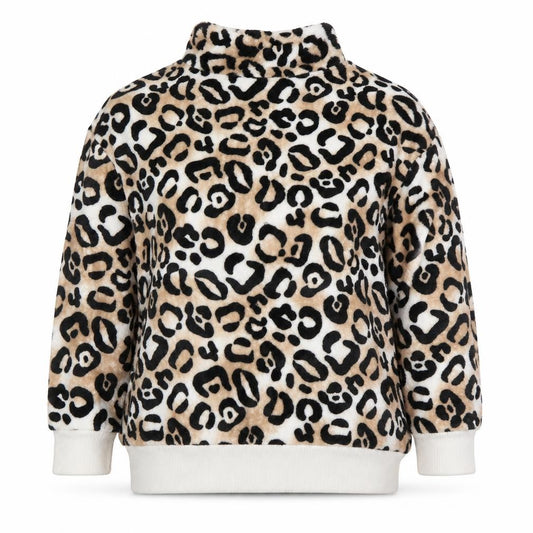 Front view of Secret Treasures Women Beige Leopard Print Pullover Hoodie, size L, 12-14