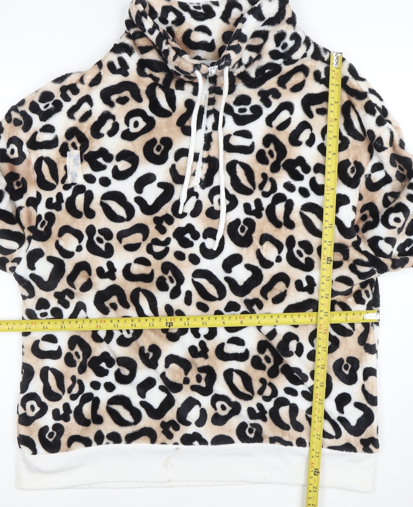Secret Treasures Women Beige Leopard Print Pullover Hoodie Size L 12-14