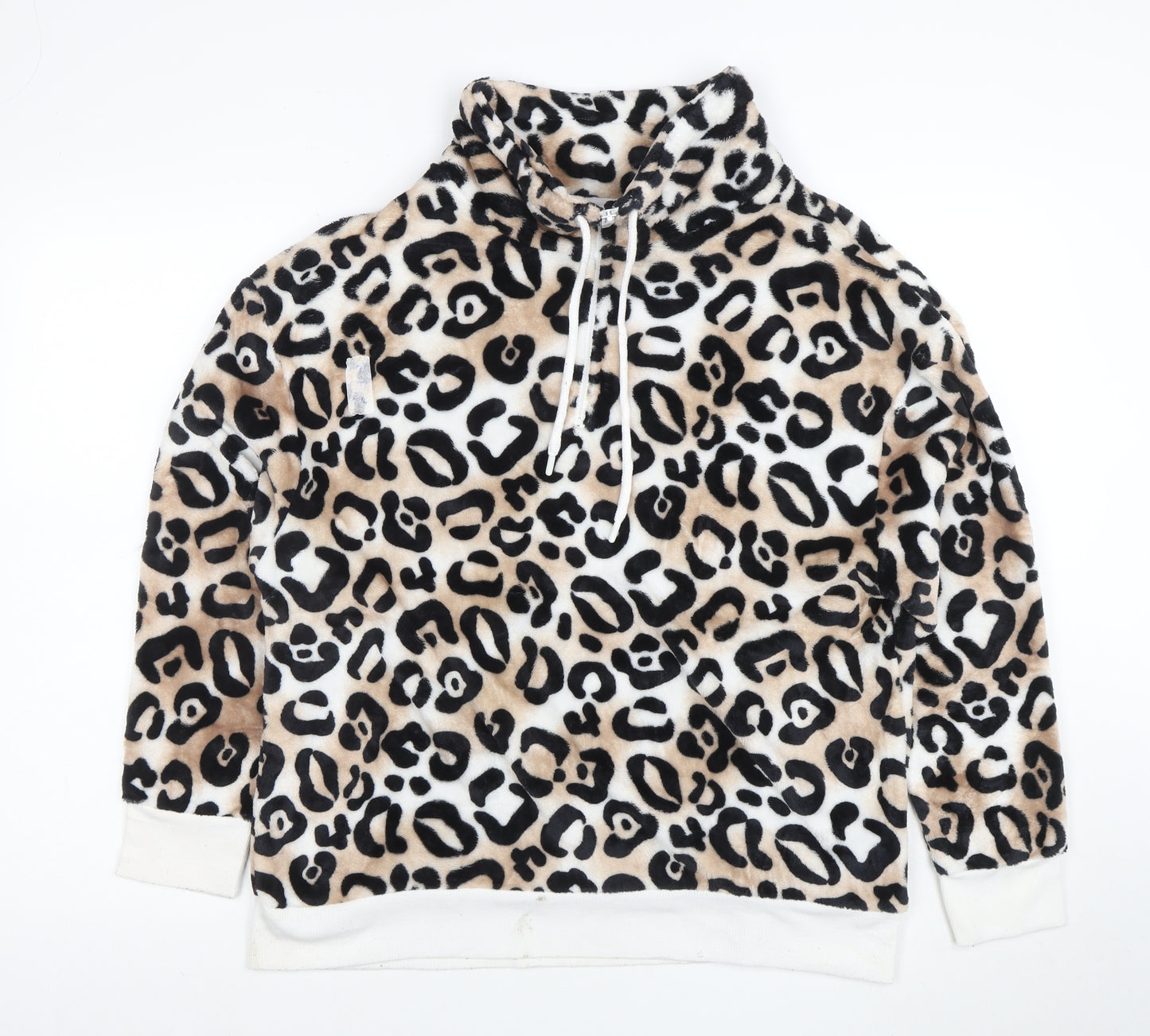 Secret Treasures Women Beige Leopard Print Pullover Hoodie Size L 12-14